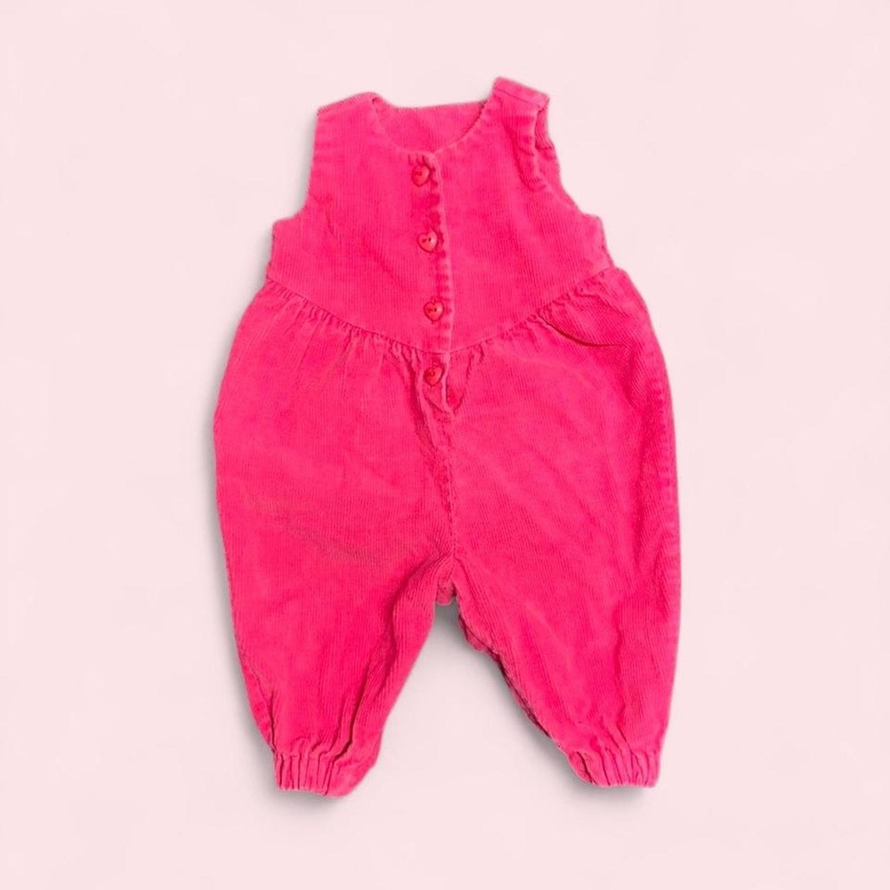 Vintage Basic Editions Pink Corduroy Overalls Heart Buttons 12M Retro 90s